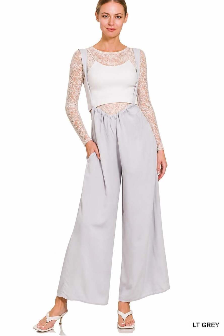 Zenana Woven Tie Back Suspender Jumpsuit